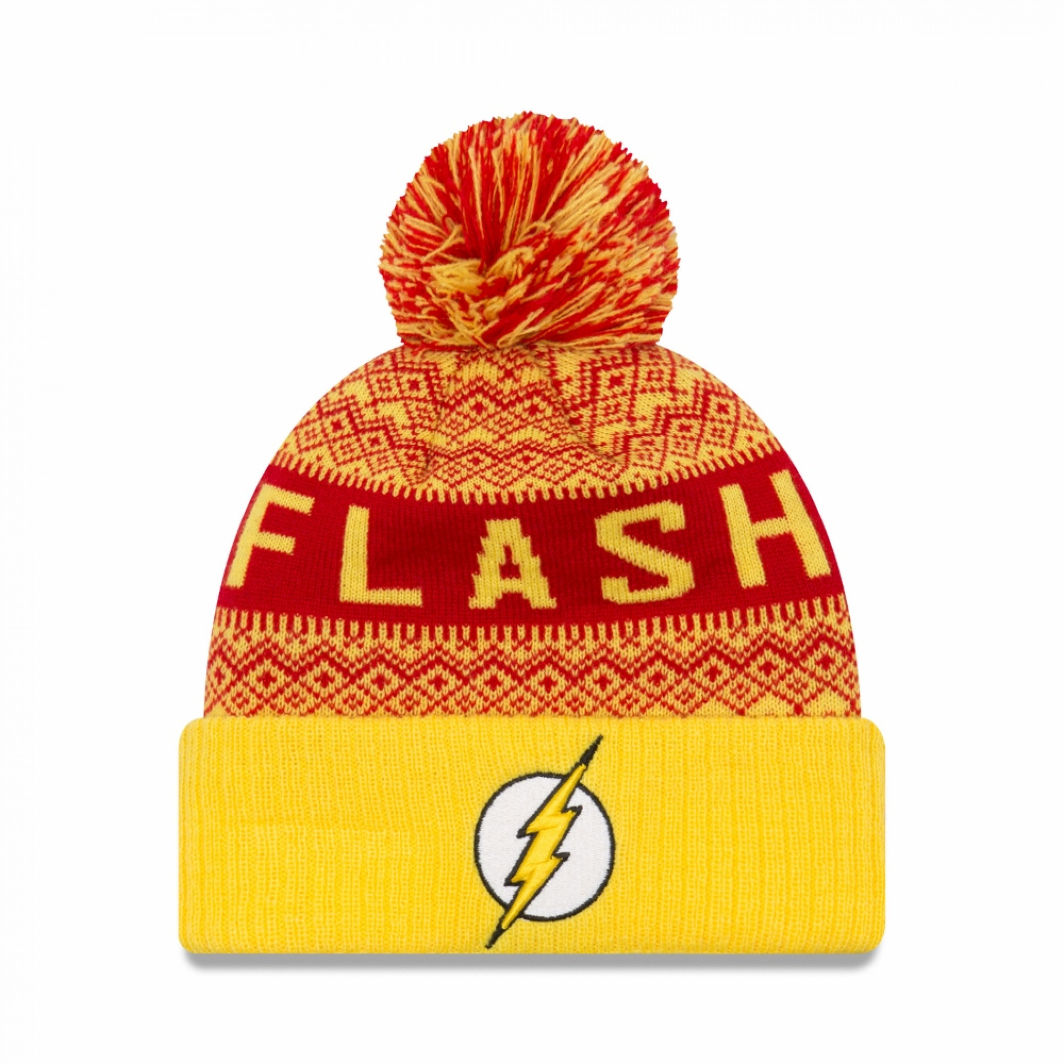 Flash Symbol Wintry Pom Pom Beanie